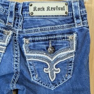 Rock Revival Ena Bootcut Jeans Womens 28 Medium Wash Embroidered Sequin Low Rise